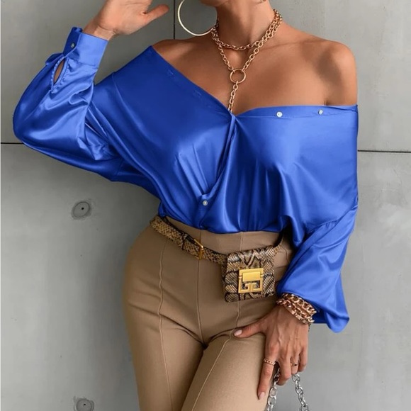 Long Sleeve Brushed Satin Button Down Shirt
